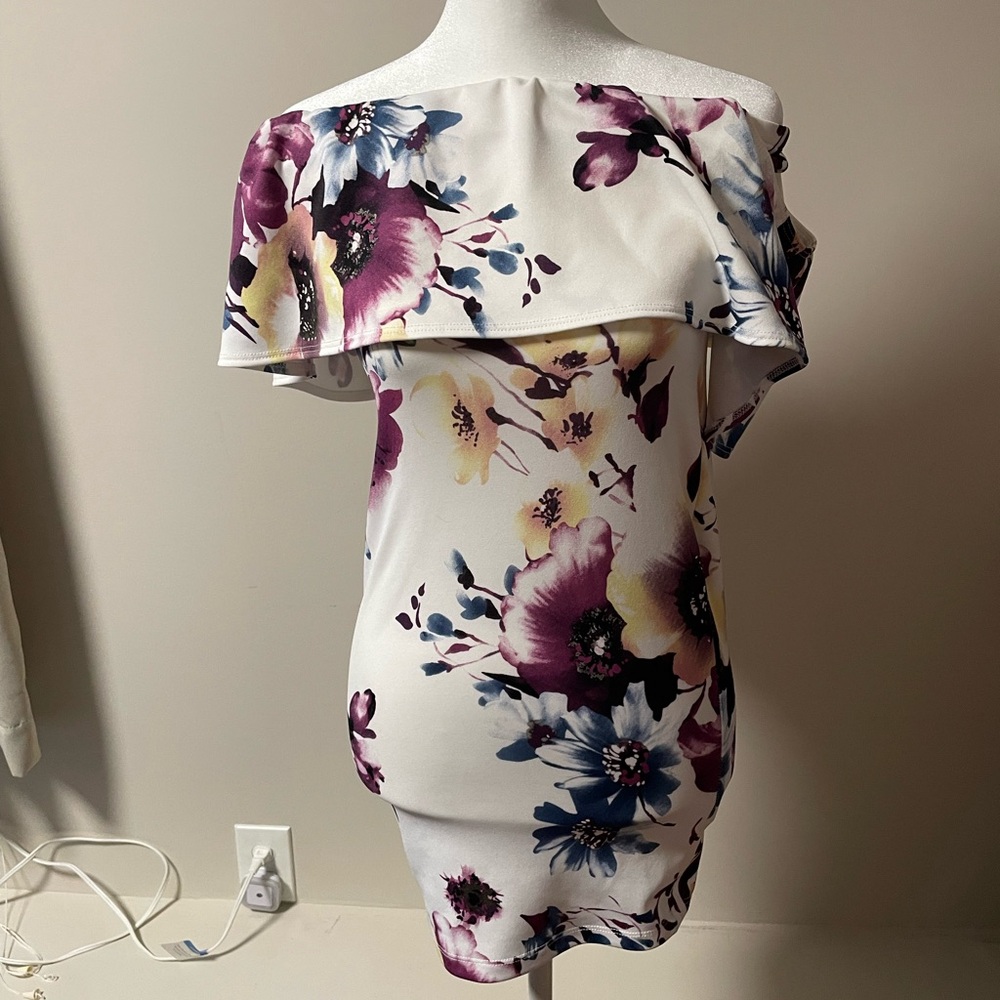 Windsor Strapless Floral Dress - White and Purple
